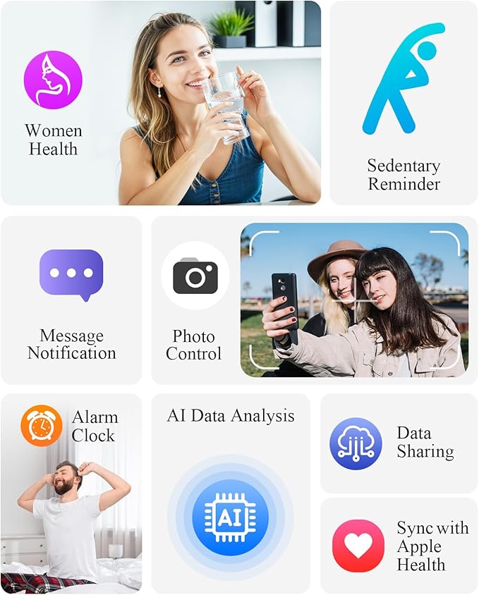 Smart Bracelet, Wearable Activity & Fitness Tracker Band, 24/7 Sleep Tracker, All-Day Continuous Heart Rate Blood Pressure Stress HRV Monitor, 170+ Sport Modes Smart Wristband with 2 Bands, Free APP