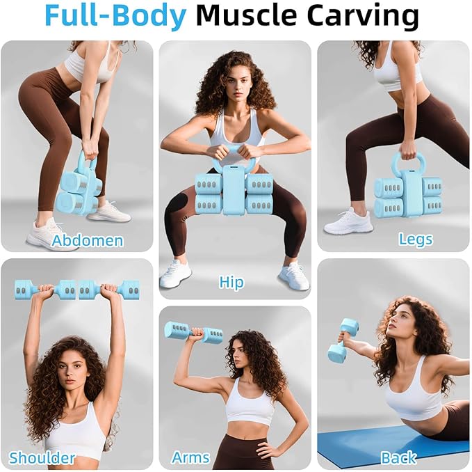 2-in-1 Adjustable Dumbbell Set, Upgraded 5 Levels Heavier Hand Weights for Women Men, Each 2.2/3.3/4.4/5.5/6.6lb, Convertible Weights Dumbbells and Kettlebell Set for Home Gym Exercise & Fitness