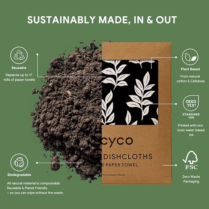 RECYCO Swedish Dishcloths for Kitchen | 5 Pack Mystic Meadows Washable Dish Rags | Cellulose Reusable Cleaning Paper Towels | Absorbent Counter Dish Cloth Sponge Kitchen Wipes, 8" L x 7" W