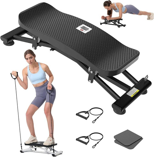 HOTSWEAT Balance Board, Ski Balancing Machine with Resistance Bands, Slide Stepper Stimulated Ski with 300 LBS Weight Capacity, Portable Balance Trainer for Full Body Workout