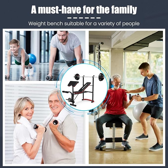 OPPSDECOR 661LBS Weight Bench Set, 8 in 1 Adjustable Bench Press with Squat Rack Leg Extension & Leg Curl Workout Bench with Safety Bar Catches Standard Weight Training Benches for Home Gym