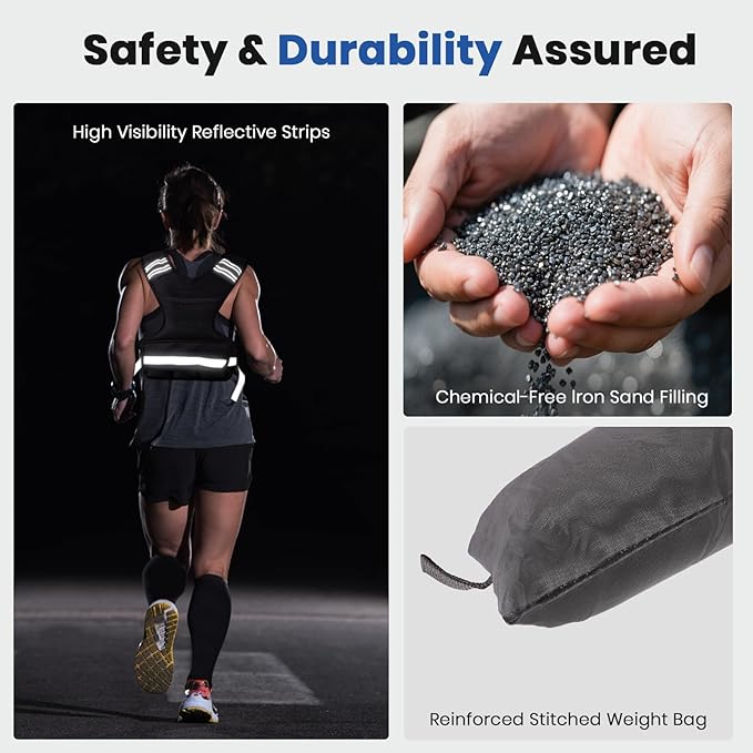 LIONSCOOL Weighted Vest for Men and Women, 4-10LB/11-20LB/20-32LB Adjustable Body Weight Vest with 6 Ironsand Weights & Reflective Stripes for Weight loss, Walking, Running, Cardio and Strength Training