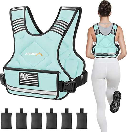 APEXUP Adjustable Weighted Vest, 4-10lb/12-18lb/20-32lb Vest with 6 Ironsand Weights and Large Pocket, Weight Vest for Men Women Strength Training, Running, Walking