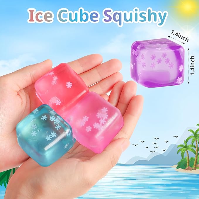 Jongdari Ice Cube Squishy Stress Cubes Balls Fidget Toys with Snowflakes Inside, Slow Rise Anxiety Relief Sensory Squeeze Toy Birthday Gifts Party Favors for Kids & Adults - 3pcs, Medium Size