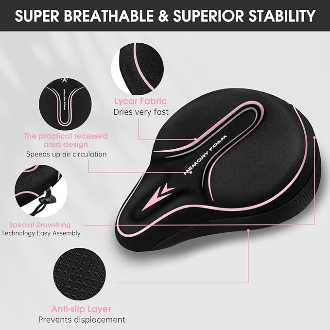 New Large Bike Seat Cover for Men & Women Comfort, Bike Seat Cushion Cover, Padded Seat Cover, Soft Bicycle Seat Covers for MTB, Exercise Bikes, Indoor and Outdoor Cycling