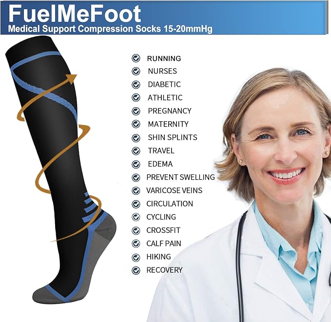 FuelMeFoot 3 Pack Copper Compression Socks - Compression Socks Women & Men Circulation - Best for Medical,Running,Athletic