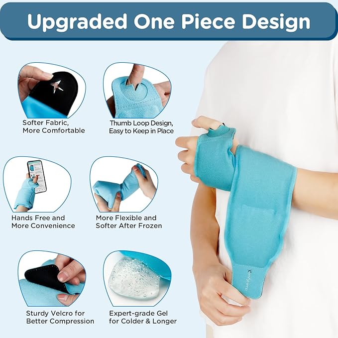 Comfytemp Wrist Ice Pack Wrap for Carpal Tunnel Relief, Wrist Brace for Hands Pain, Gel Ice Packs for Injuries Reusable, Hot Cold Compression for Tendonitis, Tenosynovitis