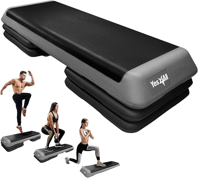 Yes4All Adjustable Workout Aerobic Exercise Step Platform Health Club Size with 4 Adjustable Risers Included and Extra Risers Options