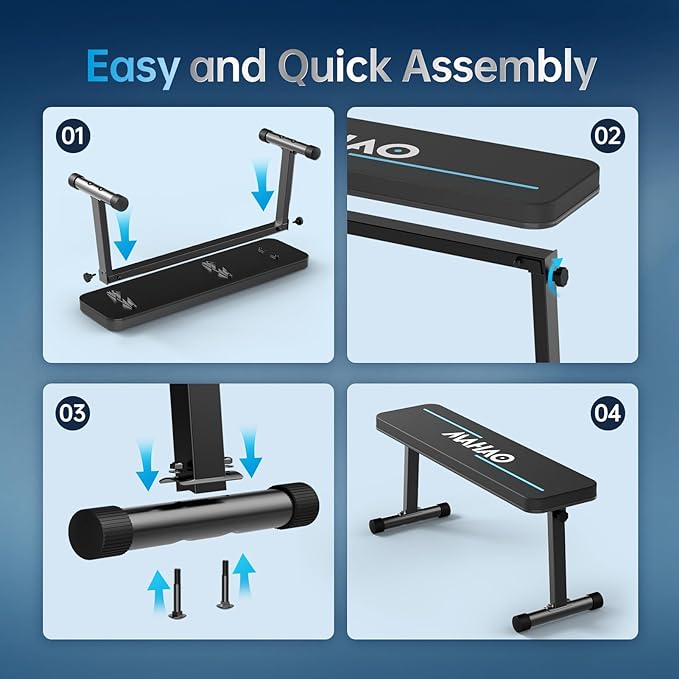 Flat Weight Bench, Foldable Workout Bench for Home Gym with 660 LBS Weight Capacity, Flat Bench Press for Full Body Workout, Black MB20