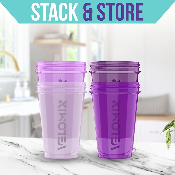 -4 PACK- 20 OZ Protein Shaker Bottles for Protein Mixes, Shaker Cups for Protein Shakes, Small Shaker Bottle Pack, Shaker Cup, Shakers for protein Shakes (Purple Bloom)