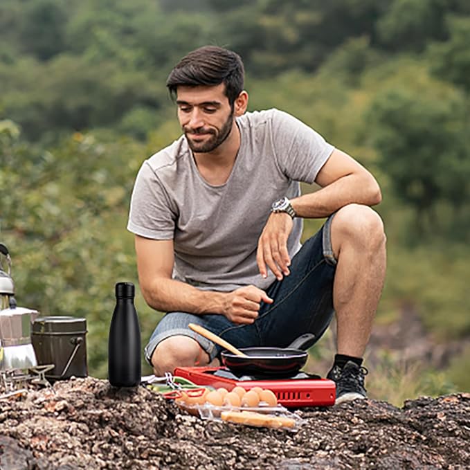 Insulated Water Bottle, 2 Pack-12oz Stainless Steel Water Bottles with straw lid, Metal Sports Water Bottles for Boys,Girls, Double Wall Vacuum BPA-Free Flask for School,Sports & Travel-Black