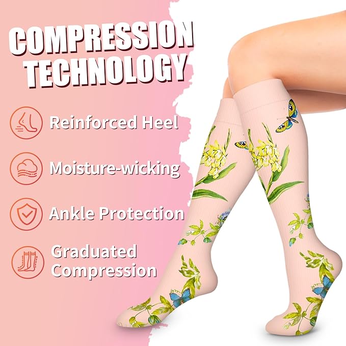 Bluemaple Compression Socks for Women & Men Circulation (6 Pairs) 15-20 mmHg is Best Support for Athletic Running Cycling