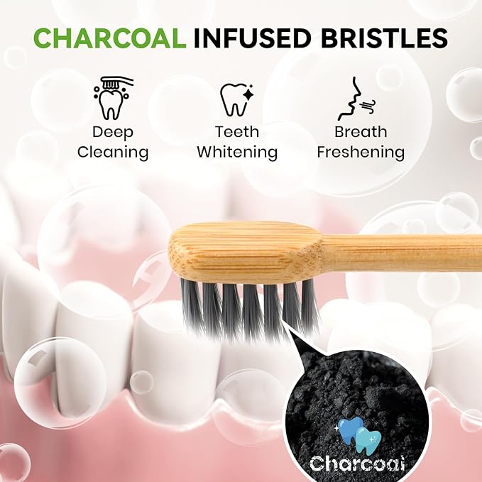 Bamboo Toothbrush Heads Compatible with Philips One by Sonicare, Soft Charcoal Infused Bristles, Whitening & Deep Cleaning