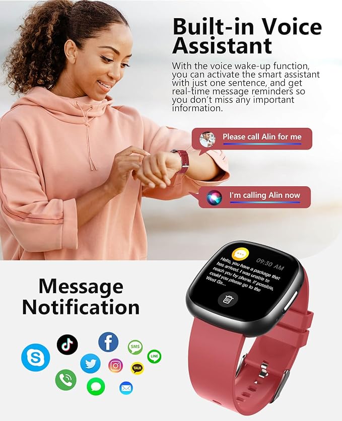 Smart Watches,Blood Oxygen Monitor, 1.72" HD Touch Screen Fitness Watch, Heart Rate Sleep Pressure Monitoring, 100+ Sports Modes, IP68 Waterproof Fitness Tracker, Compatible with Android and iOS,Red