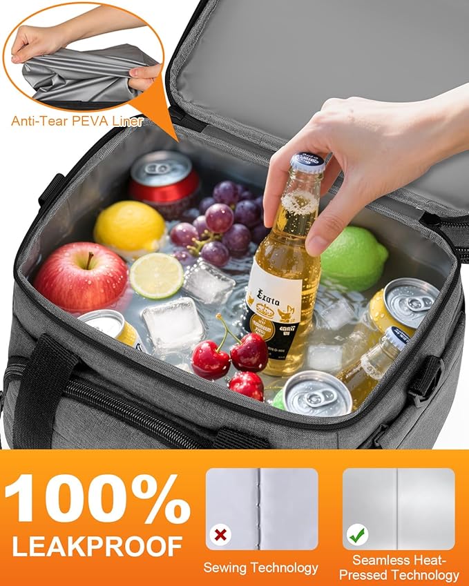 Lunch Box For Men Women Double Deck Insulated Lunch Bag For Men Woman Leakproof Expandable Cooler Bag with Adjustable Shoulder Strap for Work Picnic School(Gray,Medium)