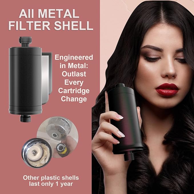 Metal Durable High Flow Shower Filter, 90% dechlorination effect, adsorbs heavy metals, balances the ph level of the water, relieves your skin from dryness, Matte Black Showerhead Filter