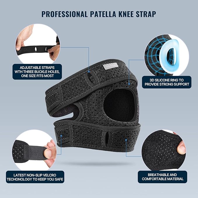 Fit Geno Patella Knee Brace for Women and Men, Patellar Tendon Support Strap with Side Stabilizers, Knee Band with Patella Gel Pads for Meniscus Tear Arthritis Pain Injury Running