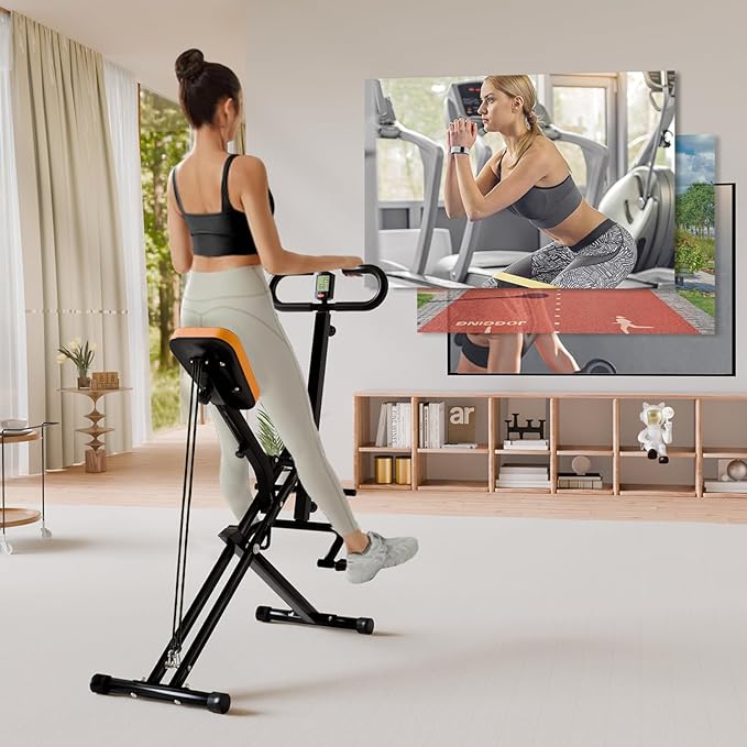 Squat Machine, Ab Workout Equipment, 265lbs Loading Capacity Rowing Machines for Home Foldable with Adjustable Resistance Bands and Display, Exercise Trainer for Botty Butt Thighs