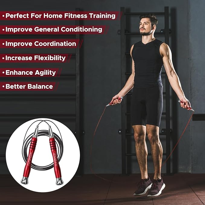 High Speed Jump Rope - Self-Locking No-Screw Design, Weighted Jump Rope, 360° Fast Rotation, Silicone Textured Design, Non-Slip, Includes 2 Speed Ropes Cables for Optimal Fitness Training & More - CrossFit Jump Rope.