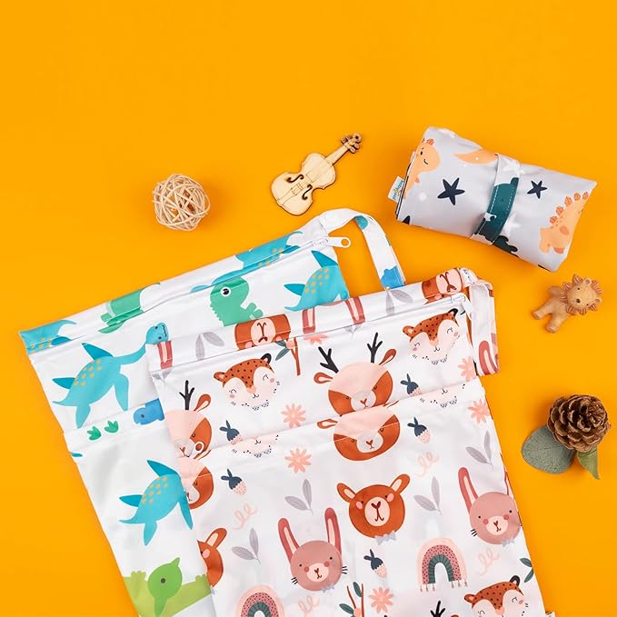 babygoal Wet Dry Bags for Baby Cloth Diapers, Washable Travel Bags, Beach, Pool, Gym Bag for Swimsuits & Wet Clothes with Two Zippered Pockets 3 Pack, 3LN23