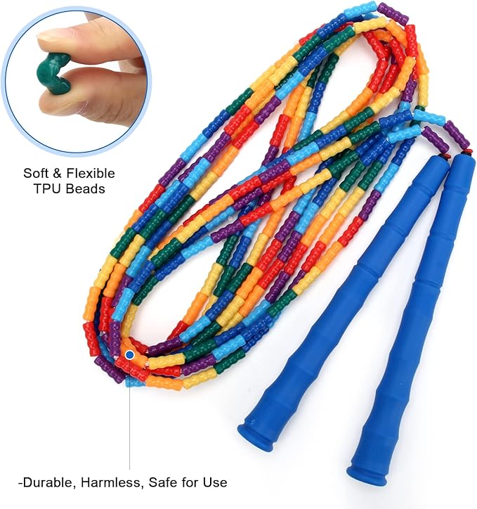 Coolrunner 16 FT Long Jump Rope(2 PACK), Double Dutch Jump Ropes, Soft Beaded Skipping for Kids Adults, Plastic Segmented Long Enough for 4-5 Jumpers