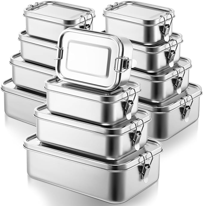 Umigy 12 Pcs Stainless Steel Food Containers Metal Bento Lunch Box Stainless Steel Food Storage Containers, Lockable Clips to Leak Proof, Reusable Dishwasher Snack Boxes for Work (4 Sizes)
