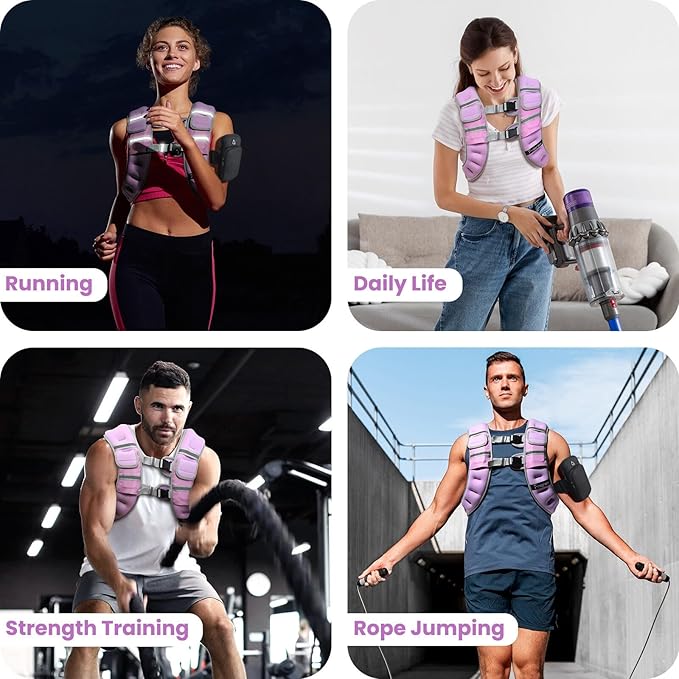 Fragraim Adjustable Weighted Vest for Women Men, 8-12lb/14-18lb/20-24lb/26-30lb Weight Vest with 4 Removable Iron Weights, Phone Holder and Back Pocket, Vest for Walking,Strength Training, Running