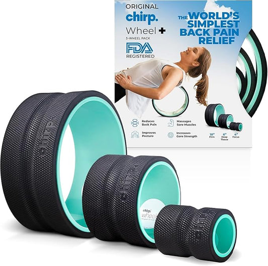 Chirp Wheel Foam Roller 3-Pack with Base – Back Pain Relief & Massage Roller Bundle, High Density Foam Rollers for Physical Therapy, Exercise & Relaxation – Mint – Compatible Base Included