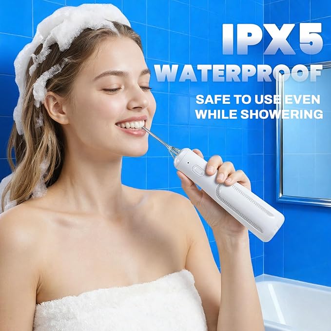 Water Dental Flosser Teeth Pick: Portable Oral Irrigator, 3 Modes Cordless Water flosser,Battery Operated, IPX5 Waterproof Flossing Machine for Teeth Cleaning for Travel Home - White