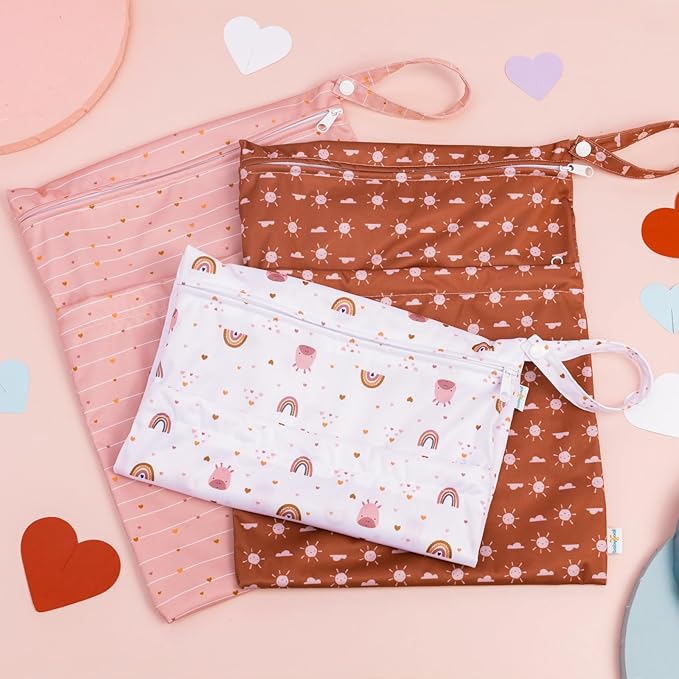 babygoal Wet Dry Bags for Baby Cloth Diapers, Washable Travel Bags, Beach, Pool, Gym Bag for Swimsuits & Wet Clothes with Two Zippered Pockets 3 Pack, 3LN16