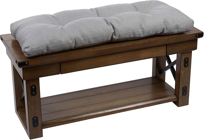 Klear Vu The Gripper Omega Non-Slip Tufted Bench Cushion for Indoor Furniture, Assembled in USA, Entryway Storage, Bay Window, Corner Nook or Piano Seat, 35 Inches, Solid Gray