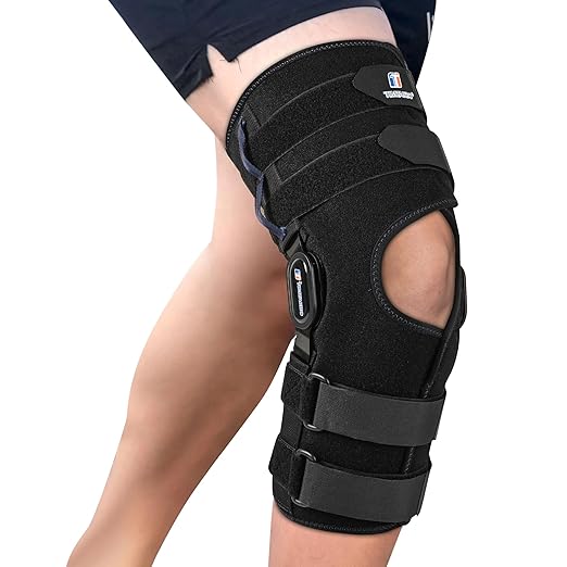 Hinged Knee Brace, Upgraded Knee Brace for Men Women 16inch Tall Knee Braces for Knee Pain with Removable Dual Metal Hinges Strong Stability Knee Support for Meniscus Tear, ACL, Arthritis Pain Relief