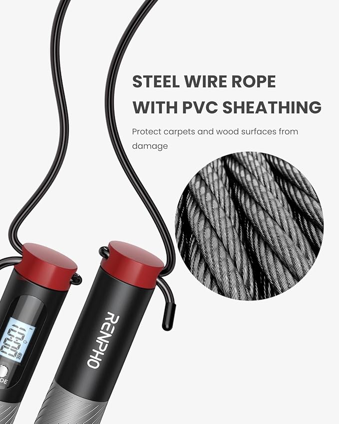 RENPHO Cordless Jump Rope, Weighted Jump Rope with Counter, Jump Ropes for Fitness, Smart Skipping Rope for Crossfit, Gym, Burn Calorie, APP Data Analysis, at-Home-Workout for Women Men Adult Kids