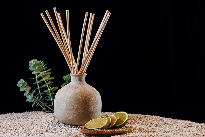 BLUEME Focus-Eucalyptus & Lime, 5.92 Fl Oz Wellness Diffuser, Contains Essential Oil, Sustainable, Hand Finished, Premium, Luxury Ceramic, Natural Rattan Reeds