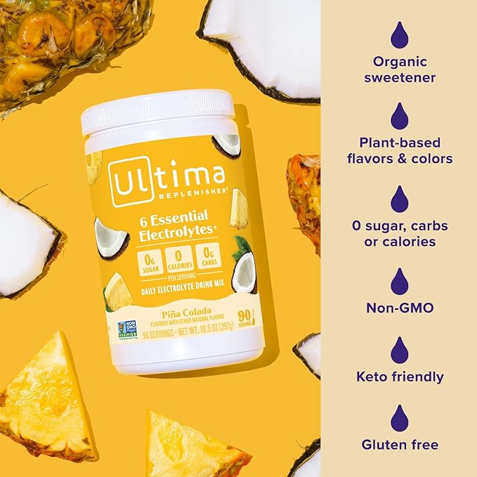 Ultima Replenisher Mocktini Electrolyte Powder Drink Mix – Sugar Free – Piña Colada, 90 Servings – Hydration Powder with 6 Electrolytes and Trace Minerals – Keto Friendly, Non-GMO