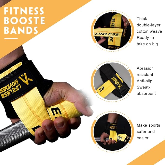 Weight Lifting Wrist Straps, Weight Lifting Straps, Wrist Straps for Weightlifting, with Neoprene Padded Wraps, Double Layer Cotton Hand Grips,Yellow Color, Gifts for Men and Women