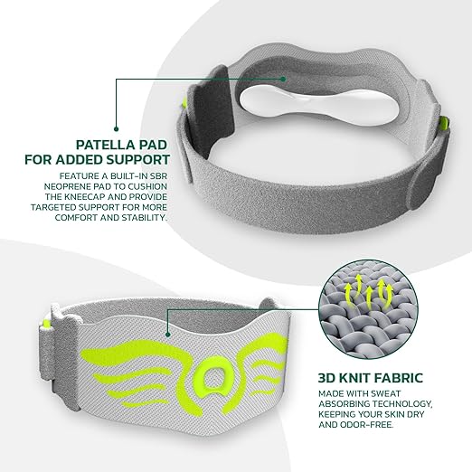 2 Pack Patella Knee Strap Band for Knee Pain Knee Support Patella Stabilizer Braces Tendon Ergonomic Silicone Pad (with 2 adjustable straps, one long & one short)