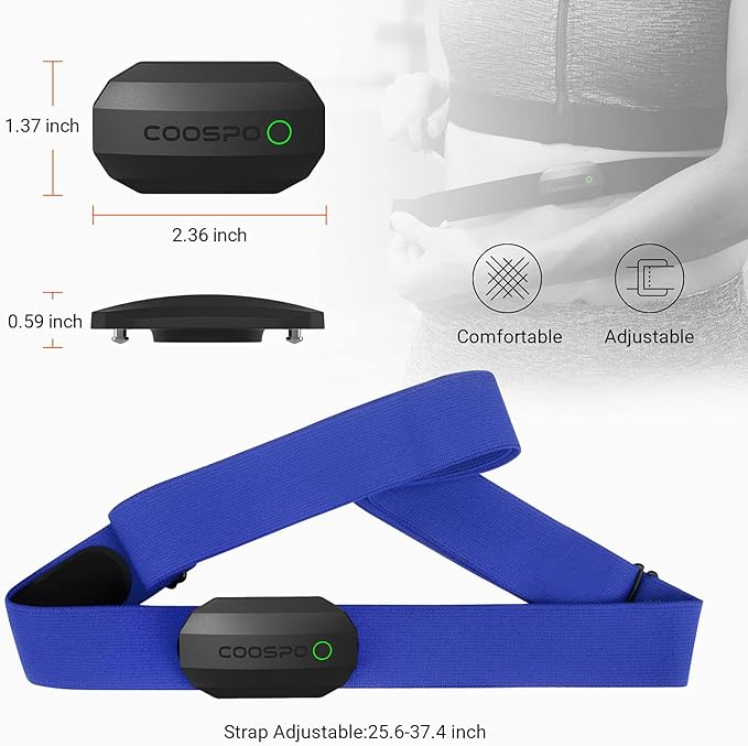 COOSPO Bluetooth Heart Rate Monitor Chest Strap H808S, ANT+ BLE HR Monitor Chest, HRM IP67 Waterproof, 300H Battery Life