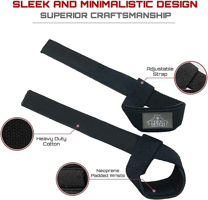 Bear Grips Lifting Straps - Gym & Weightlifting Straps for Men & Women, Deadlift Support, 2 Pairs