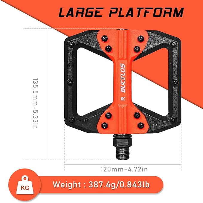 BUCKLOS MTB Flat Pedals Mountain Bike Pedals, 3 Bearings CNC Adult Road Bike Pedals, Bicycle Platform Aluminum Alloy Non-Slip Pedal for Gravel Bike/BMX 9/16"(Black)