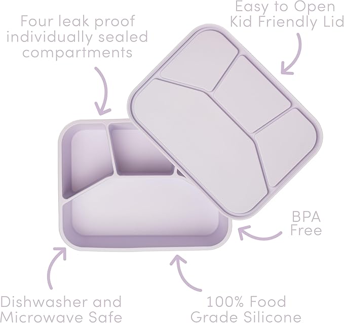 Leak Proof Bento Box Food-Grade Silicone Bento, BPA, Phthalate, Lead, & PVC Free - Lunch Box for Daycare, Kids, & Adults - Leak Resistant Sets With Lids Snack Box Container (Periwinkle 4)
