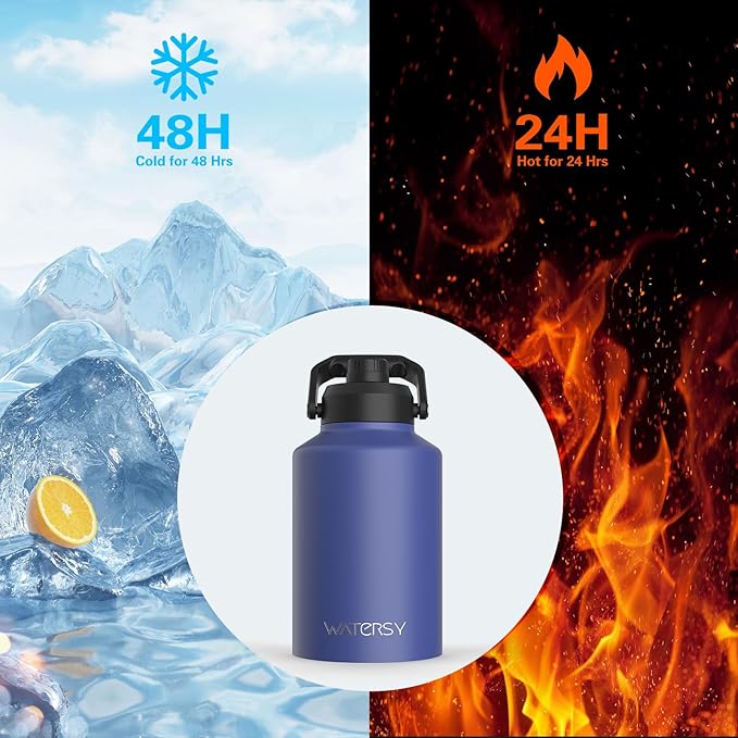 1 Gallon Water Bottle Insulated(Cold for 48 Hrs),BPA Free&Leak Proof,128oz Stainless Steel Water Jug,Big thermo,Large Water Bottle with Handle for Gym,Hiking,Camping&Travel,Deep Blue