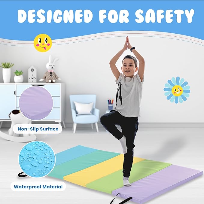 New Bounce Tumbling Mat for Kids - Gymnastics Mat - Folding Exercise Tumble Mat for Home Gyms