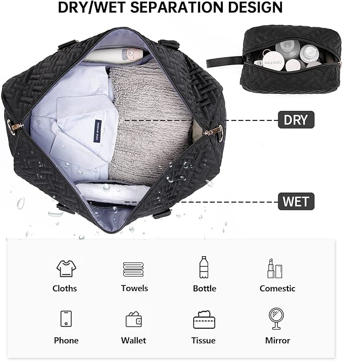 Duffle Bag for Travel, Weekender Bag with Shoe Compartment, Carry On Overnight Bag for Women with Toiletry Bag, Gym Bag with Wet Pocket, Hospital Bags for Labor and Delivery Beige