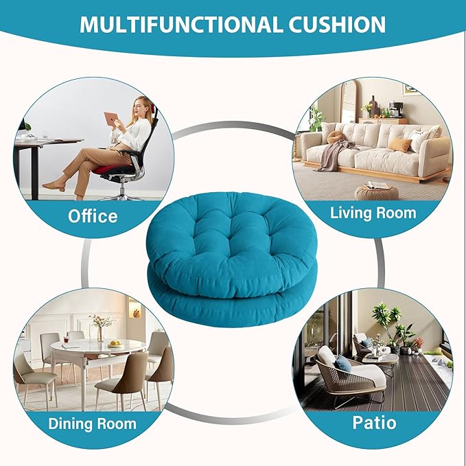 Tiita Floor Pillow Cushion, Round Seat Cushion, Outdoor Floor Pad, Meditation Cushion for Yoga Living Room Sofa Balcony, Set of 2, 22x22 Inch, Blue