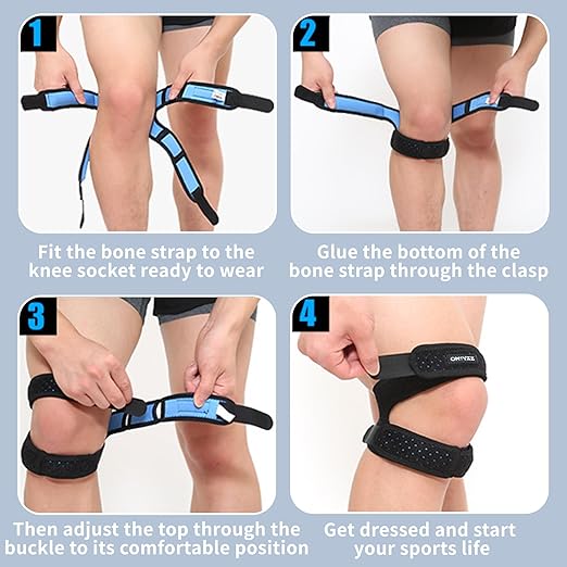 ONTYZZ 2 Pieces Black Knee Brace Patella Knee Strap Adjustable Neoprene Stabilizer for Running Jumper Football Basketball Riding and Gym Exercise,M