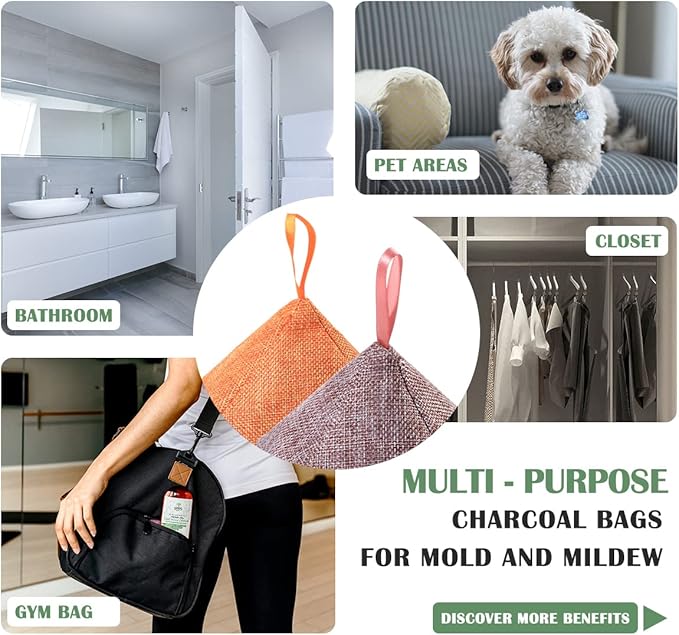 Charcoal Bamboo Bags nature fresh charcoal bags Activated Charcoal Odor Absorber Eliminator Bag (8, Green, Brown, Orange, Blue)