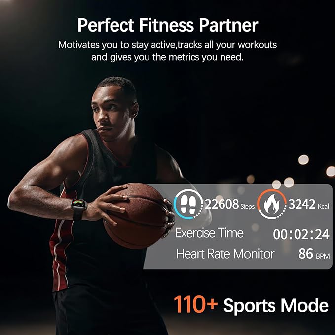 Health & Fitness Tracker (Answer/Make Calls), IP68 Waterproof Smart Watch with 24/7 Heart Rate, Blood Pressure, Blood Oxygen Monitor & Sleep Tracking, 110+ Exercise Mode Activity Tracker for Women Men