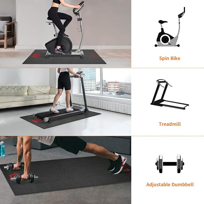Treadmill Mat for Hardwood Floors/Carpet/Tile 6mm Thick - Exercise Equipment Mats, Peloton Bike Mat, Exercise Bike, with Non-Slip Sweat-Proof for Peloton/Cycling Under Floor/Hard Wood/Concrete Protect