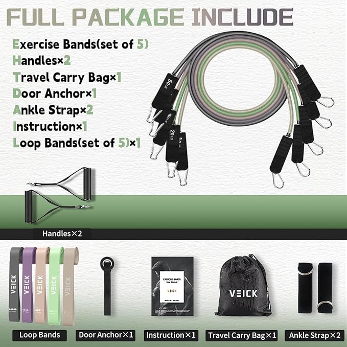 VEICK Resistance Bands, Exercise Bands, Workout Bands, Resistance Bands for Working Out with Handles for Men and Women, Exercising Bands for Fitness Weights Work Out at Home
